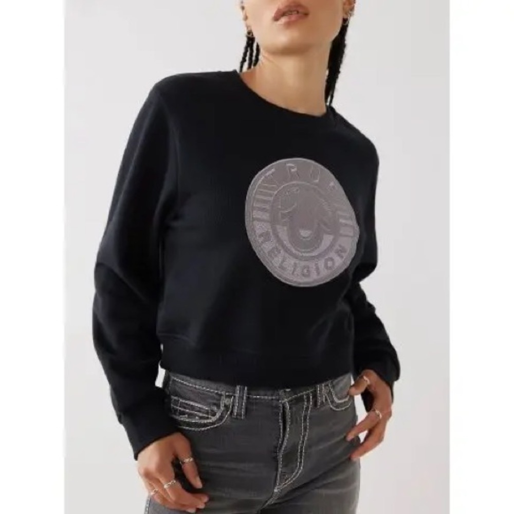 True Religion Black Cropped Logo Sweatshirt